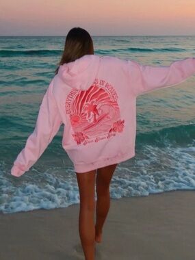 "Everything Comes in Waves" Hoodie in Pink size xs